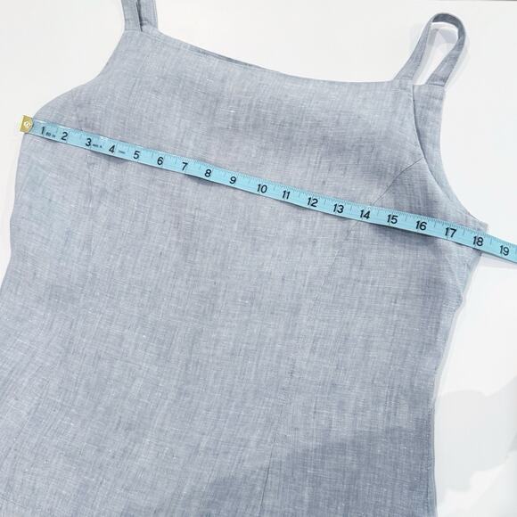 Vintage 90s Square Neck Tank Top Size 40 Large Blue 100% Linen Back Button Close - Picture 11 of 16